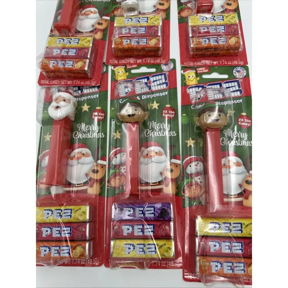 Lot of 6 - Mixed PEZ Candy Dispenser w 3 PEZ Pk Design Holiday Merry Christmas
